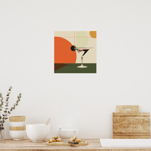 "Mid-Century Modern Martini" Art Print. Poster (Keuken)