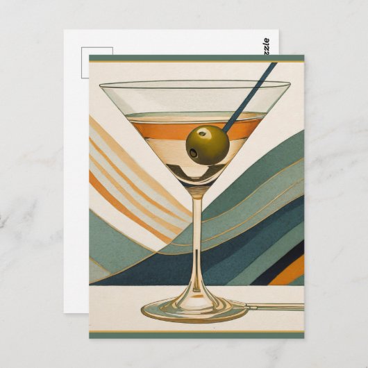 Mid Century Modern Martini Cocktail Hour Briefkaart (Voorkant / Achterkant)