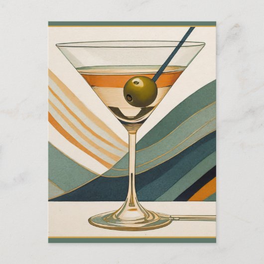 Mid Century Modern Martini Cocktail Hour Briefkaart (Voorkant)