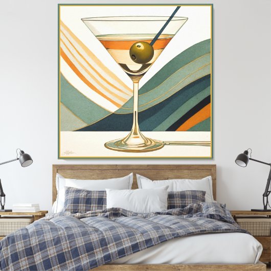 Mid Century Modern Martini Cocktail Hour Canvas Afdruk (Insitu (Slaapkamer))