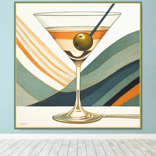 Mid Century Modern Martini Cocktail Hour Canvas Afdruk (Insitu (Houten vloer))