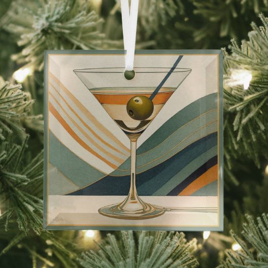 Mid Century Modern Martini Cocktail Hour Glas Ornament (Insitu)