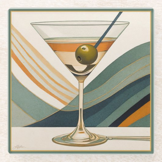 Mid Century Modern Martini Cocktail Hour Glazen Onderzetter (Voorkant)