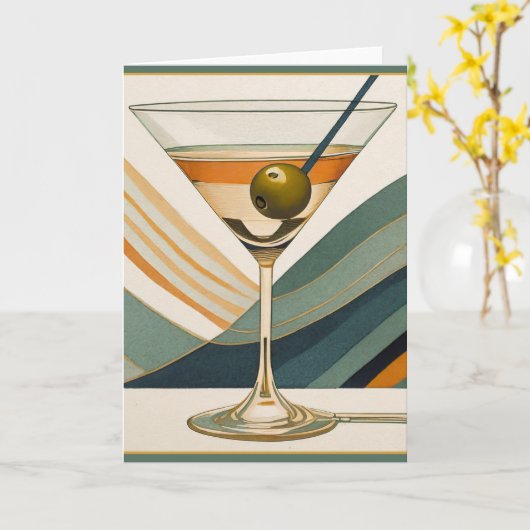 Mid Century Modern Martini Cocktail Hour Kaart (Gele Bloem)