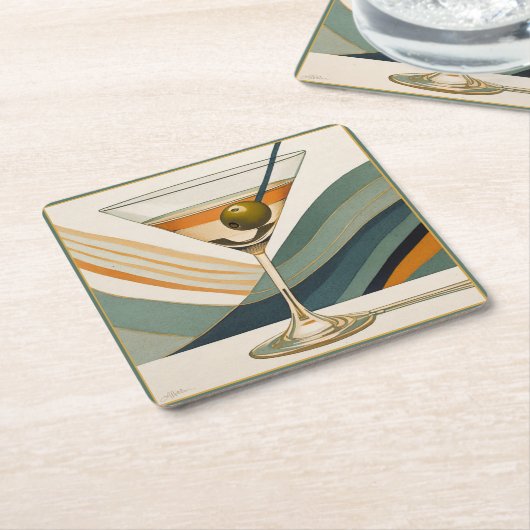 Mid Century Modern Martini Cocktail Hour Kartonnen Onderzetters (Schuin)