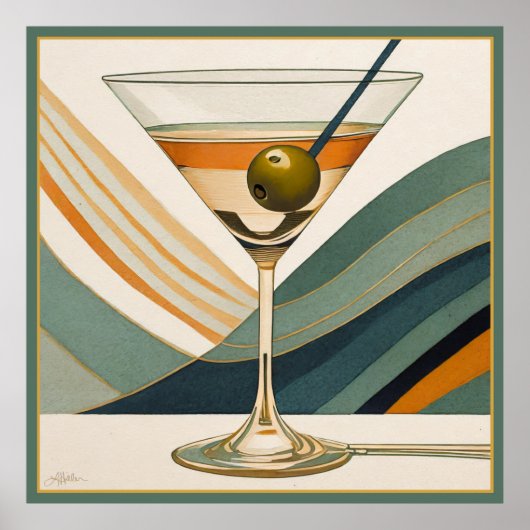 Mid Century Modern Martini Cocktail Hour Poster (Voorkant)