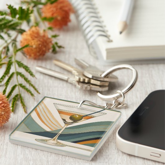 Mid Century Modern Martini Cocktail Hour Sleutelhanger (Voorkant Rechts)