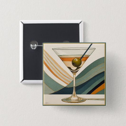 Mid Century Modern Martini Cocktail Hour Vierkante Button 5,1 Cm (Voorkant /achterkant)