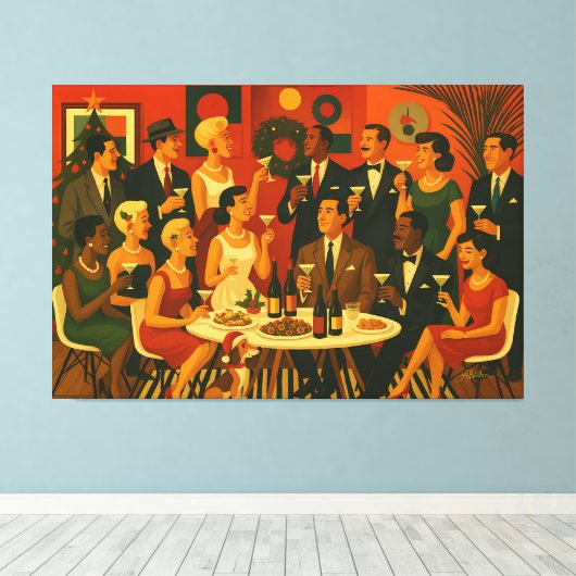 Mid Century Modern Martini Intellectuals Christmas Canvas Afdruk (Insitu (Houten vloer))