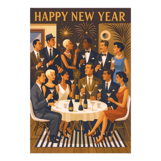 Mid Century Modern Martini Intellectuals New Year Foto Afdruk (Voorkant)