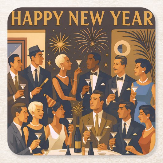 Mid Century Modern Martini Intellectuals New Year Kartonnen Onderzetters (Voorkant)