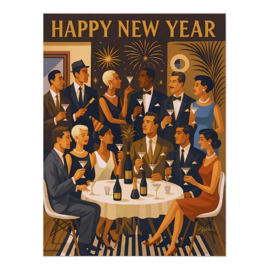 Mid Century Modern Martini Intellectuals New Year Perfect Poster (Voorkant)