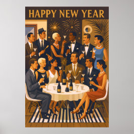 Mid Century Modern Martini Intellectuals New Year Poster