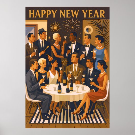 Mid Century Modern Martini Intellectuals New Year Poster (Voorkant)
