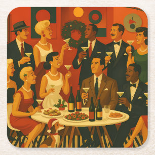 Mid Century Modern Martini Intellectuelen Kerstmis Kartonnen Onderzetters