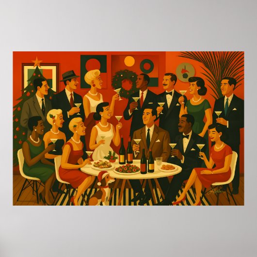 Mid Century Modern Martini Intellectuelen Kerstmis Poster (Voorkant)