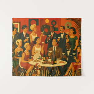 Mid Century Modern Martini Intellectuelen Kerstmis Wandkleed