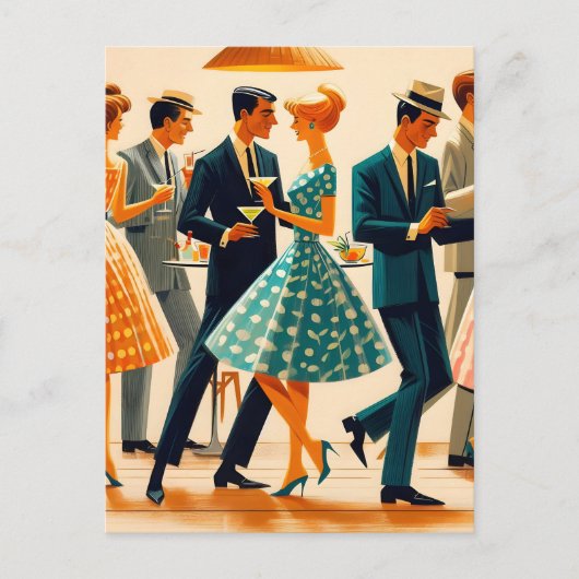 Mid Century Modern Martinis Dancing Cocktail Party Briefkaart (Voorkant)