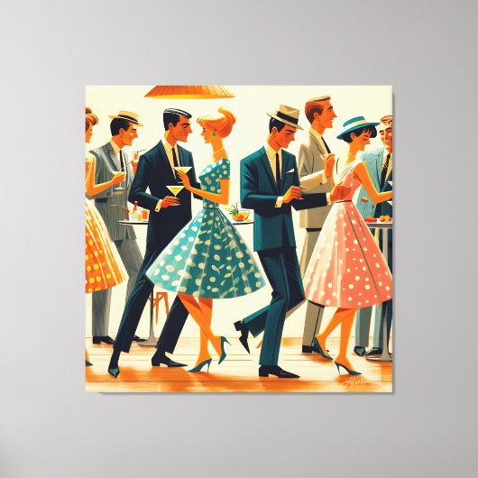 Mid Century Modern Martinis Dancing Cocktail Party Canvas Afdruk (Voorkant)