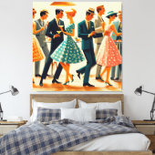 Mid Century Modern Martinis Dancing Cocktail Party Canvas Afdruk (Insitu (Slaapkamer))
