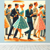 Mid Century Modern Martinis Dancing Cocktail Party Canvas Afdruk (Insitu (Houten vloer))