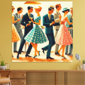 Mid Century Modern Martinis Dancing Cocktail Party Canvas Afdruk (Insitu (Woonkamer))
