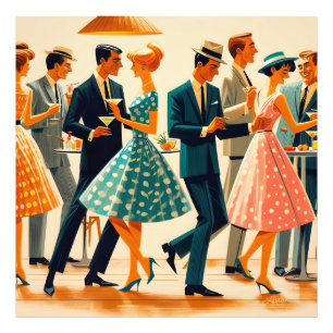 Mid Century Modern Martinis Dancing Cocktail Party Foto Afdruk