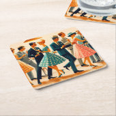 Mid Century Modern Martinis Dancing Cocktail Party Kartonnen Onderzetters (Schuin)