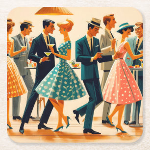 Mid Century Modern Martinis Dancing Cocktail Party Kartonnen Onderzetters