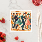 Mid Century Modern Martinis Dancing Cocktail Party Servet (Insitu)