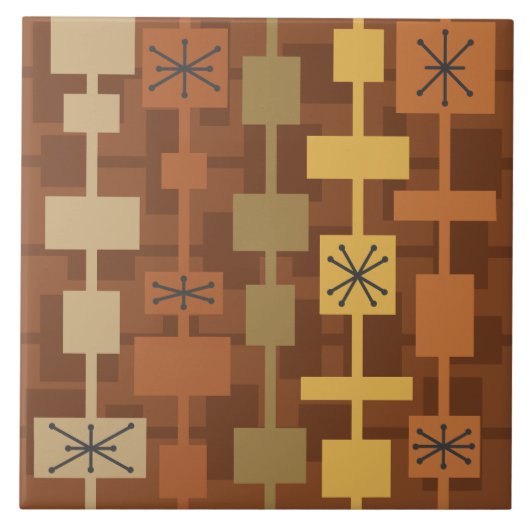 Mid Century Modern Meerkleurig Bruin Tegeltje (Voorkant)