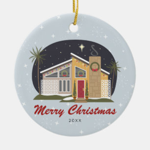 Mid Century Modern Merry kerst House Keramisch Ornament