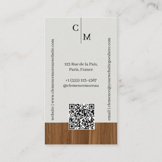 Mid-century Modern Minimal Woodgrain Photo QR Code Visitekaartje (Achterkant)