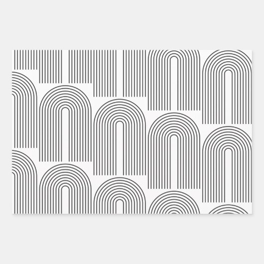Mid Century Modern Minimalist Arch Lines in Black Inpakpapier Vel (Voorkant 2)