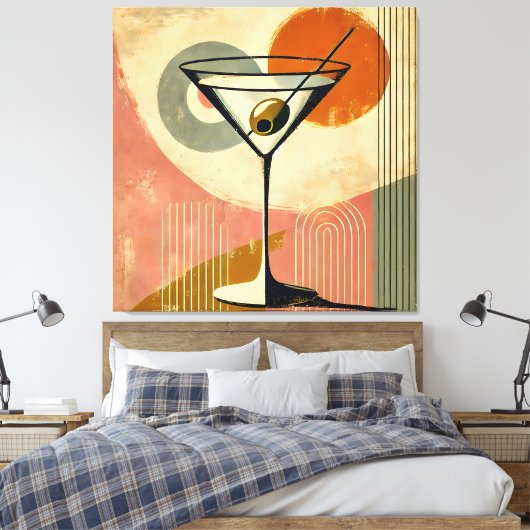 Mid Century Modern Minimalist Art Martini Canvas Afdruk (Insitu (Slaapkamer))