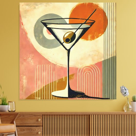 Mid Century Modern Minimalist Art Martini Canvas Afdruk (Insitu (Woonkamer))