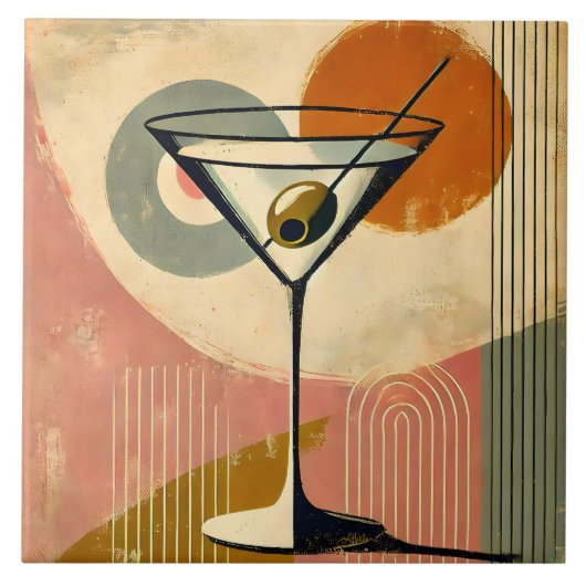Mid Century Modern Minimalist Art Martini Tegeltje (Voorkant)