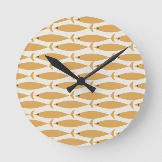 Mid Century Modern Minimalist Fish Pattern Ronde Klok (Voorkant)