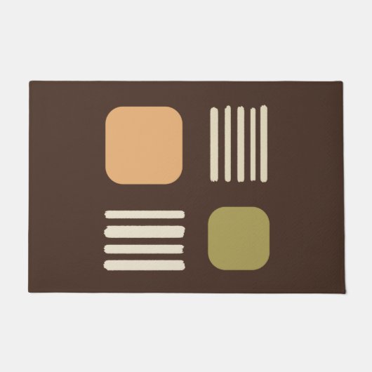 Mid Century Modern minimalist Squares Lines Brown Deurmat (Voorkant)