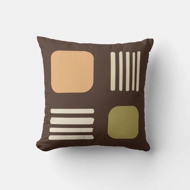 Mid Century Modern minimalist Squares Lines Brown Kussen (Voorkant)