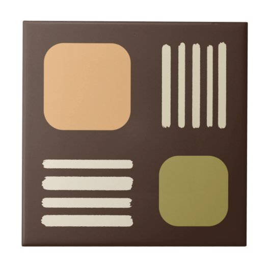 Mid Century Modern minimalist Squares Lines Brown Tegeltje (Voorkant)