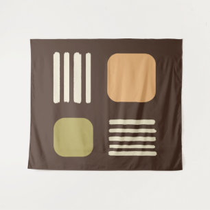 Mid Century Modern minimalist Squares Lines Brown Wandkleed