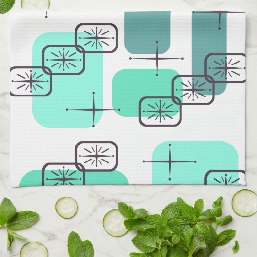 Mid Century Modern Mint Green Turquoise Theedoek (Gevouwen)