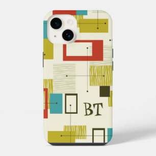 Mid Century Modern Monogram Gepersonaliseerd Retro iPhone 14 Hoesje