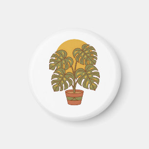 Mid Century Modern Monstera Blad Plant Grafische S Magneet
