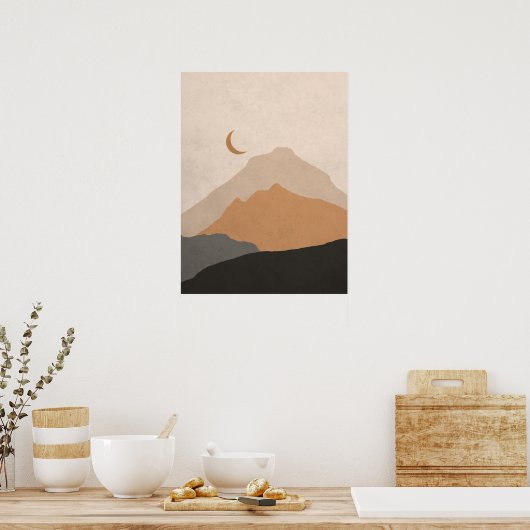 Mid Century Modern Mountains Abstract Poster (Keuken)