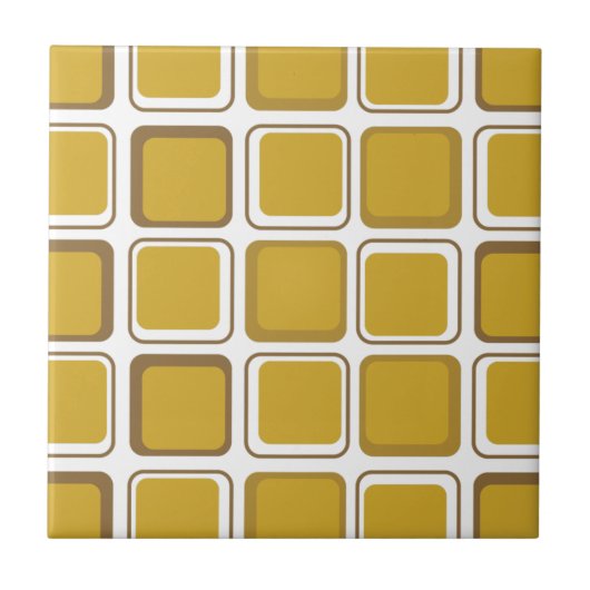 Mid-Century Modern Mustard Gold Square Pattern Cer Tegeltje (Voorkant)