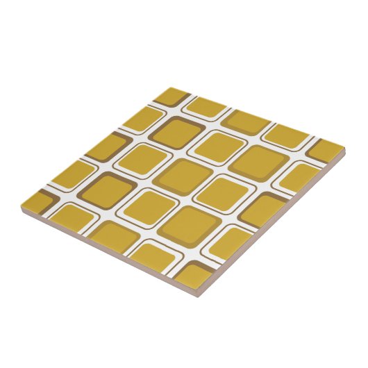 Mid-Century Modern Mustard Gold Square Pattern Cer Tegeltje (Zijkant)