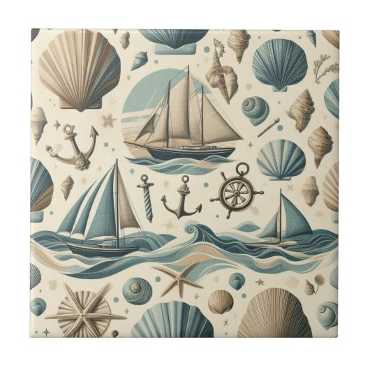 Mid Century Modern Nautical Ships Tegeltje (Voorkant)