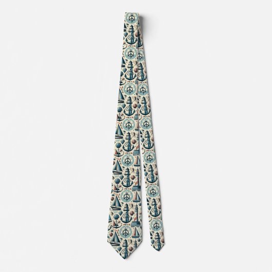 Mid Century Modern Nautical Themed Neck Tie Stropdas (Voorkant)